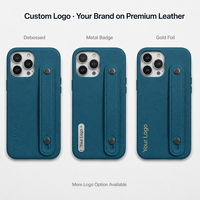 Étui de téléphone en cuir véritable avec dragonne, texture grainée, logo personnalisé en relief pour iPhone 14 15 16 17 18 Pro Max OEM