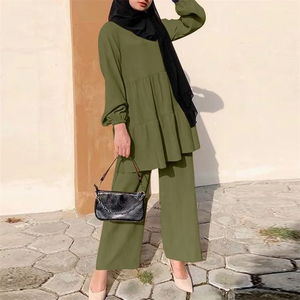 Vêtements islamiques personnalisés ensemble 2 pièces pour femmes musulmanes avec chemisier et <span class=keywords><strong>pantalon</strong></span> de couleur unie - Product Image 4