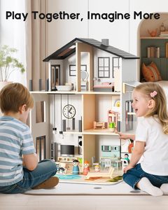 Grande maison de poupée en bois moderne avec meubles et accessoires, jouet en bois pour les tout-petits de 3 ans et plus, cadeau idéal pour les garçons et les filles - Product Image 3