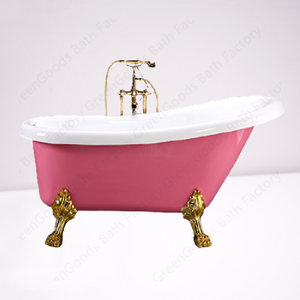 <span class=keywords><strong>Baignoire</strong></span> autoportante classique ovale rose en acrylique à pieds, pour salle de bain intérieure, avec pieds - Product Image 4