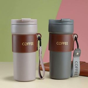 Stainless Steel Insulated Vacuum <b>Portable</b> Travel Coffee <b>Lock</b> Tumbler Water Bottle Mug With Strap and Sleeve Dessert Cup With Lid - Product Image 1