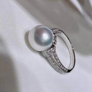Bague de cocktail T0332 en perle d'eau de mer, taille brillant rond, sertie pavé, pour femme, bagues de fiançailles fines - Product Image 5
