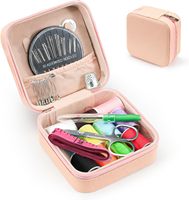 Kit de couture de voyage simple et de haute qualité, étui de rangement en cuir avec fermeture éclair imperméable et durable pour accessoires de broderie