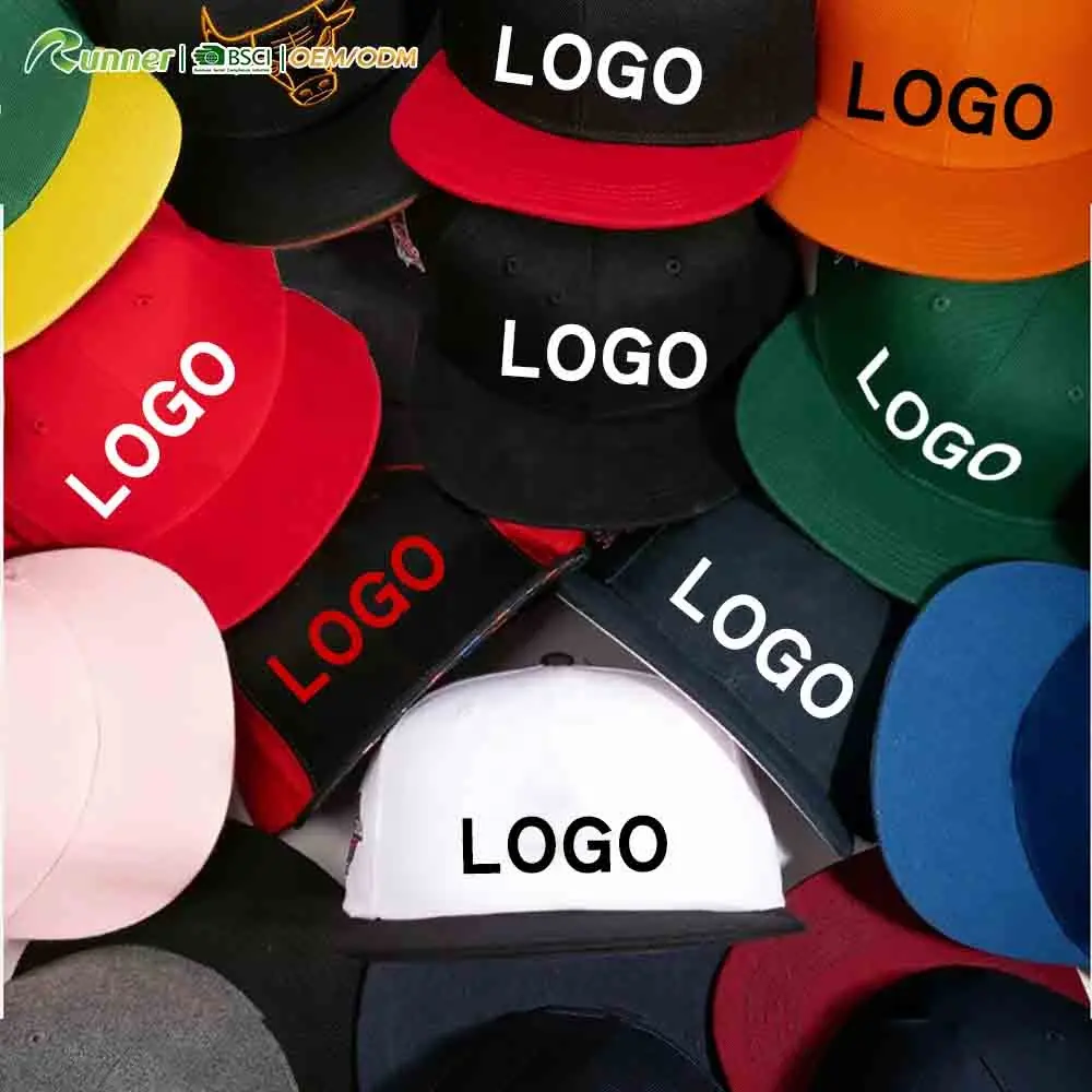 Runner 2024 OEM ODM BSCI, venta al por mayor, gorra de béisbol deportiva, gorra con logotipo personalizado, gorra bordada en 3D, gorras Snapback de 5 paneles para hombre