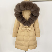 Nouveau hiver réel naturel fourrure de renard col bouffant doudoune chaud vers le bas manteau femmes bouffant veste