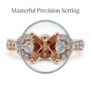 Élégante bague de fiançailles semi-montée en or rose 18 carats avec halo de pierres latérales et pavé de diamants ronds, support de monture de mariage OEM - Product Image 2
