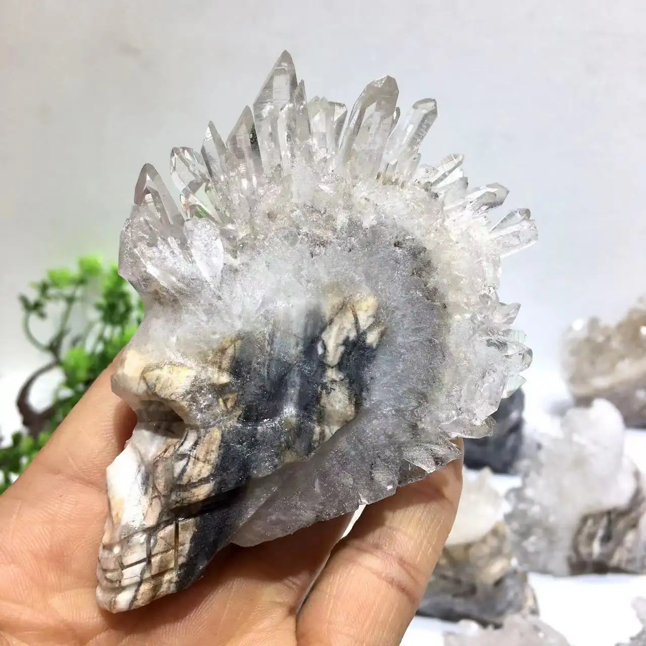 Toptan doğal şifa enerji kristal taş kristal el sanatları dekorasyon için el oyma temizle kuvars küme kafatasları
