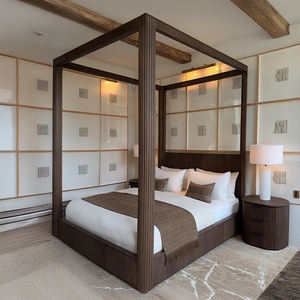 سرير بمظلة من قماش بايرون عالي الجودة، أثاث غرفة نوم فاخر وعصري، إطار سرير خشبي صلب بحجم كينج وكوين - Product Image 1