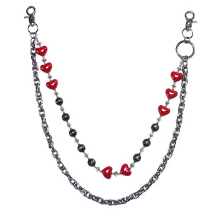 Heart Shaped Red Beaded Waist Chain Zinc Alloy Double <b>Ring</b> Unisex Casual Fashion Body Chain - Product Image 5