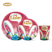 YACHEN 2024 Joyeuses Pâques Décoration de fête Vaisselle jetable pour enfants 7 9 pouces Assiettes et tasses en papier de Pâques