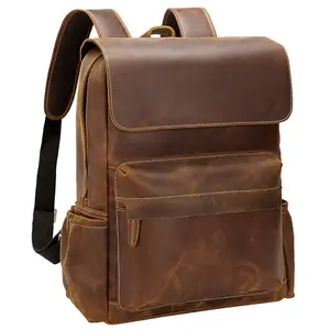 Tiding Custom Vintage Rucksack 15,6 Zoll Korn Crazy Horse Echtes Kuh Leder Laptop Rucksack Für Mann