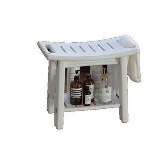 Tabouret de douche pour salle de bain, 56x46x46cm, rangement à double couche, blanc, gris, plastique PE, antidérapant, stable, pour personnes âgées, enfants enceintes - Product Image 5