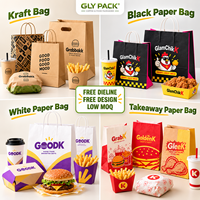 Sac en papier noir personnalisé avec logo pour la livraison de plats à emporter des restaurants et l'emballage alimentaire de détail