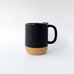 Cork Bottom <b>Ceramic</b> Mug With Lid Solid Color Black White Office <b>Cup</b> Gift Nordic Style - Product Image 2