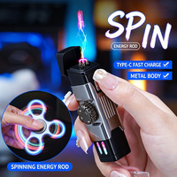 Briquet Électrique à Double Arc avec Logo Personnalisé, Briquet Plasma Rotatif Anti-Stress, Rechargeable USB-C, Coupe-Vent, Lumière RGB, Vente en Gros OEM