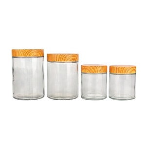 30ml-1000ml glass food jar Bamboo grain lid jar for dry goods with different sizes glass jar bottles Bamboo Effect Lid Glass Co