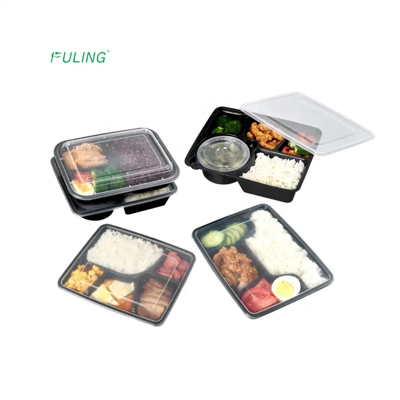 plastic microwaveable 3 4 5 compartment hospital disposable meal prep food trays with cover/lid