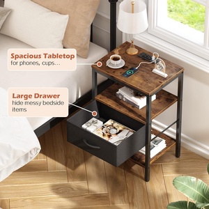 Rustiek houten nachtkastje met verstelbare stoffen lade, bijzettafel voor slaapkameropbergruimte - Product Image 6