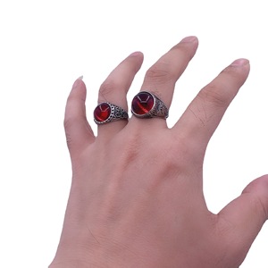 European American Style Titanium Steel Red Gemstone <b>Ring</b> Men Personalized Hip Hop Fashion Stainless Steel Semicircle Bezel - Product Image 4