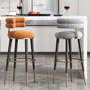 Vente en gros de meubles commerciaux <span class=keywords><strong>tabouret</strong></span> de bar moderne comptoir de cuisine chaise haute <span class=keywords><strong>tabouret</strong></span> de bar en acier doré velours rose - Product Image 1