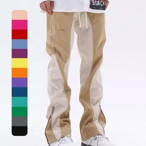 Elastic Waist Zip Casual <b>Trouser</b> Patchwork Track Pants High Quality Custom Blank French Terry Color Block <b>Flared</b> Sweatpants <b>Men</b> - Product Image 1