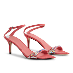 Moda Sexy ante rojo correa de diamantes de imitación punta estrecha tacón <span class=keywords><strong>bajo</strong></span> sandalias de verano para mujer zapatos y damas - Product Image 1