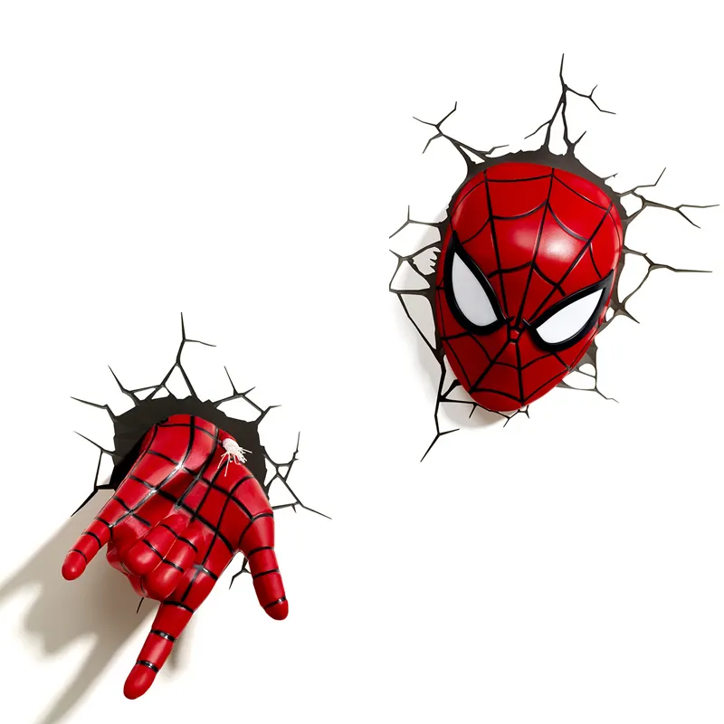 MelenltAvengers Marvel Spider Man Face Hand Superhero 3D LED Wall Lamp Creative Sticker Night Light for Christmas Kids Gift