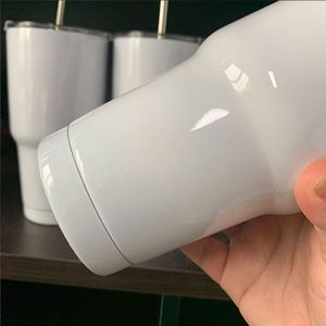 Gobelet isotherme en acier inoxydable blanc de 30 oz (900 ml) à forme incurvée, avec couvercle et paille, pour sublimation - Product Image 4