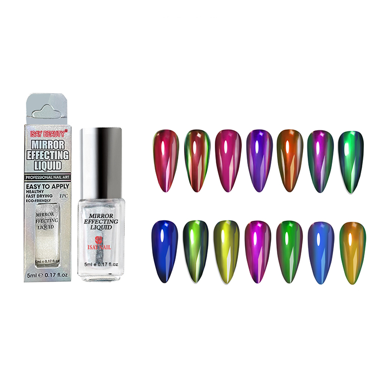 Оптовая продажа, индивидуальный Блестящий металлический эффект, волшебный зеркальный жидкий хромовый порошок, жидкий лак для ногтей
