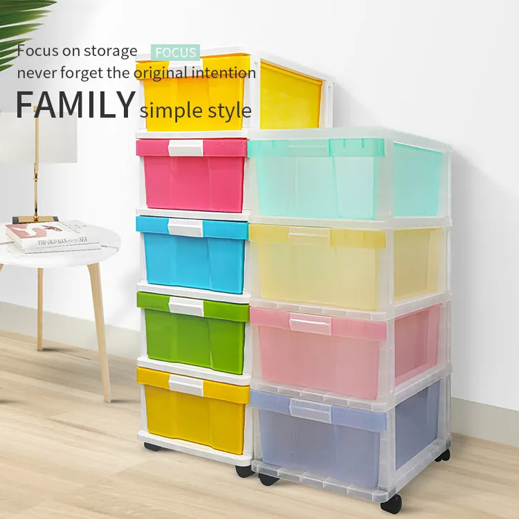 Factory OEM ODM Home Colorful 3-layer Multipurpose Sundries Kids Baby Plastic storage Cabinet Drawer For Clothes With Wheels