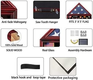 Bán buôn rắn gỗ mỹ cựu chiến binh chôn cất quân cờ hiển thị trường hợp treo tường chôn cất cờ khung - Product Image 4