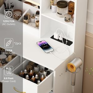 Bàn trang điểm gỗ trắng hiện đại với 7 ngăn kéo và Đèn LED chiếu sáng gương lưu trữ bền - Product Image 6