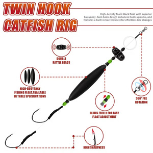 Ensemble de pêche flottant pour poisson-chat à double hameçon, mousse haute densité, flottabilité élevée, double billes sonores 360 °   Hameçon pivotant anti-accroc 20g 30g 40g pour la pêche au poisson-chat - Product Image 4