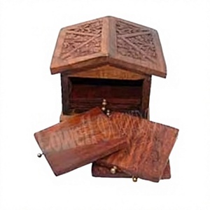 Handcrafted <b>Wooden</b> Hut Coaster Set <b>Rustic</b> <b>Wooden</b> Drink Coasters with Unique Hut Design Eco-Friendly Table Protection - Product Image 1
