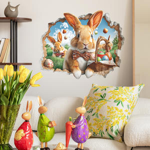 Autocollants muraux 3D créatifs en forme de lapin briseur de mur, autocollants muraux en vinyle PVC, œufs de Pâques, dessins animés pour chambre d'enfant - Product Image 1