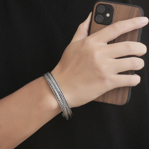 Men's Tibetan <b>Silver</b> <b>Cuff</b> <b>Bracelet</b> Wheat Ear Pattern Geometric Design Open C Shape Jewelry CZ056 - Product Image 5