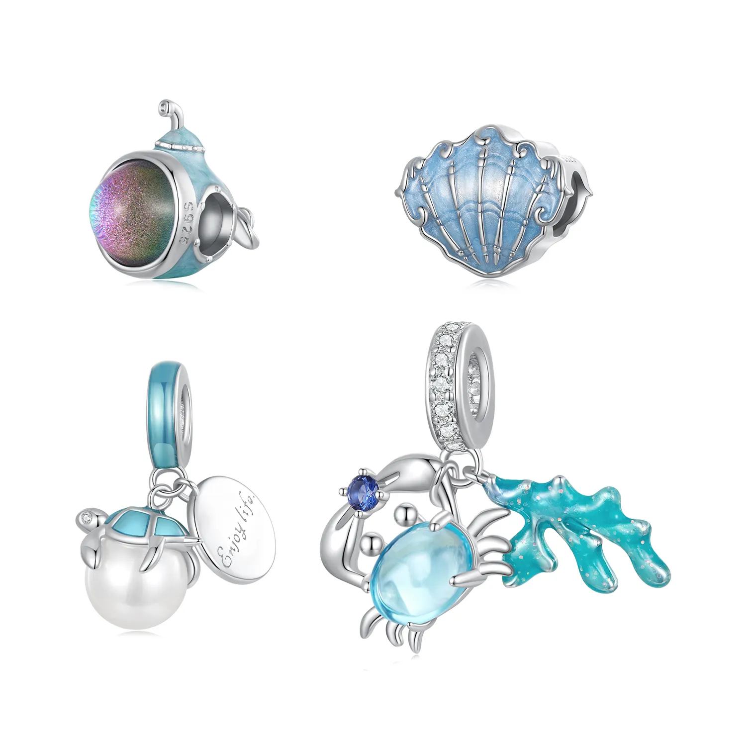 925 Sterling Silver Undersea World Charms Marine Life Charms for Bracelet
