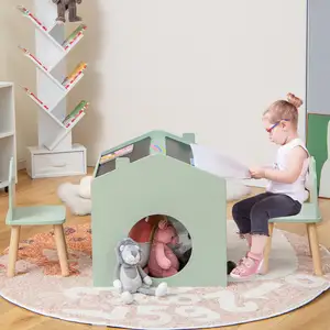 طاولة فنية خشبية للأطفال مع 2 كرسي مع خزانة كتب صغيرة للتخزين مع أرجل مقوية طاولة نشاطات أثاث للأطفال
