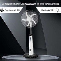 Ventilador de Pie Recargable de 16 Pulgadas con Control Remoto y LED, Ventilador Eléctrico con Panel Solar, AC/DC para el Hogar