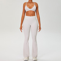 Nouvel ensemble de sport 5 pièces pour femme automne-hiver : soutien-gorge rembourré décolleté en V, shrug, short, leggings et pantalon évasé pour gym, pilates et yoga