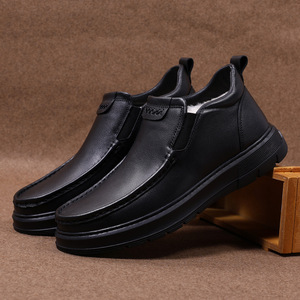 Mocassins pour hommes en cuir véritable, bout rond, à enfiler, doublure en peluche pour l'hiver, semelle extérieure en caoutchouc amorti, semelle intermédiaire en EVA - Product Image 3