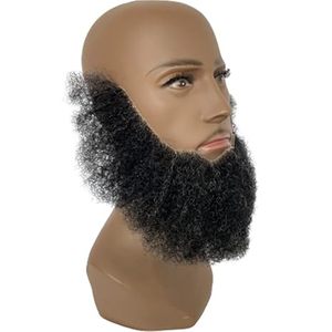 Sistema di Sostituzione Barba e Baffi Afro Ricci in Capelli Umani Neri e Grigio Misto per Uomini Afroamericani, Base in Pizzo Realistica per Trucco - Product Image 2