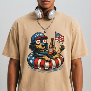 Camiseta de Algodón Extra Grande Personalizable de 250 g/m² con Gráfico Patriótico de Perro para el Día de la Independencia de EE. UU. - Product Image 3