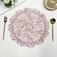 Napperon rond de luxe rose et violet avec nœud, en PVC tressé ajouré, résistant à la chaleur, pour mariage, fête et décoration intérieure