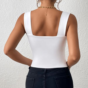 Customization LOGO <b>Summer</b> Breathable Eco-Friendly Solid Color Vest Wide Shoulder Strap <b>Sleeveless</b> Short <b>Top</b> Sexy Slim Suspender - Product Image 2