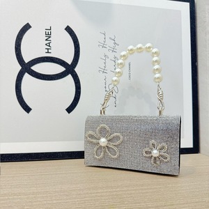 New <b>Small</b> Single Strap Pearl Polyester Cover Closure <b>Handbag</b> Rhinestone Floral Pattern for Silver Crossbody Dinner Use Tanjing - Product Image 6