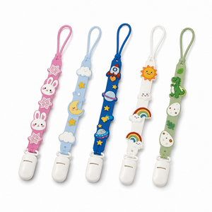 Attache-tétine personnalisée en silicone monobloc, 5 thèmes (Espace, Dinosaure, Arc-en-ciel, Lapin), Clip de dentition et attache-tétine, Qualité alimentaire, Sans BPA, 0-12 mois - Product Image 1