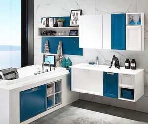 Mueble de Baño Moderno de PVC Beige con Patas, Mueble de Baño Independiente con Lavabo y Resistente al Agua para Villa - Product Image 6