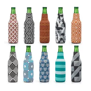 Factory custom sublimation print neoprene zipped beer wine bottle drink can cooler sleeve supplier