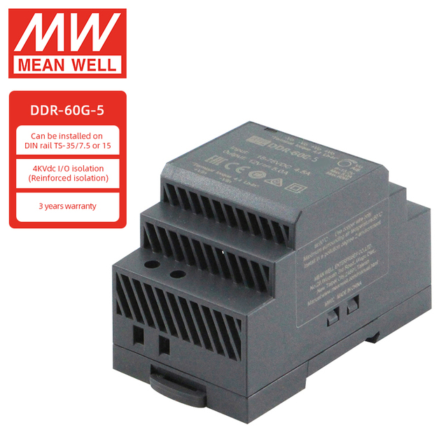 MeanWell DDR-60G-5 60w 5v 12A DC to DC Din Rail Power Supply